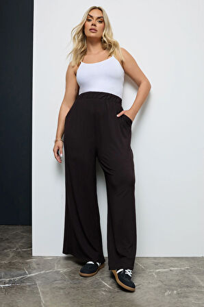 Büyük Beden Beli Lastikli Cepli Geniş Paça Pantolon 143418