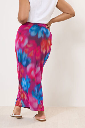 Büyük Beden Beli Lastikli Desenli Astarlı Uzun Tül Etek 160297