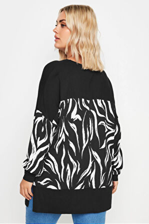 Büyük Beden Desenli Esnek Kumaş Uzun Kollu Uzun Kesim Bluz 303057