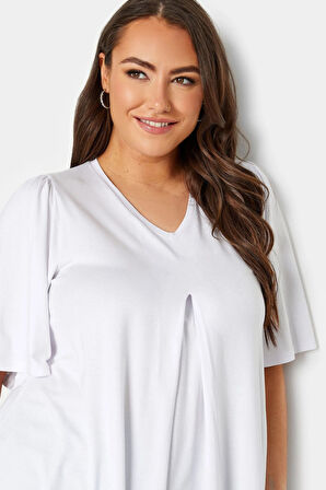 Büyük Beden V Yaka Desenli Asimetrik Kesim Likralı Bluz 320779