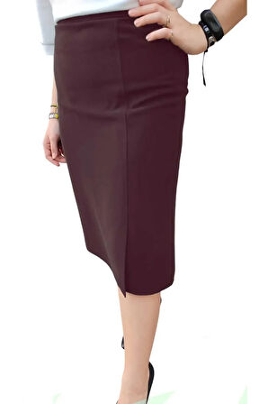 Kısa, Diz Üstünden Yırmaçlı Astarli Portoriko Kumaş Kalem Etek