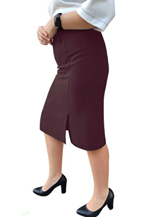 Kısa, Diz Üstünden Yırmaçlı Astarli Portoriko Kumaş Kalem Etek