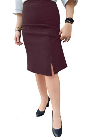 Kısa, Diz Üstünden Yırmaçlı Astarli Portoriko Kumaş Kalem Etek