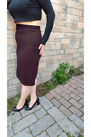 Kısa, Arkadan Yırtmaçlı Portoriko Kumaş Astarlı Kalem Etek Orun Boy 70 Cm