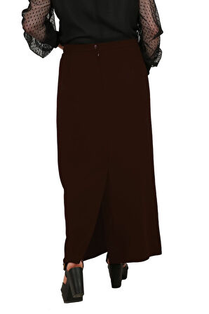 Uzun Büyük Beden Yırtmaçlı Astarlı Portoriko Kumaş Anne Eteği