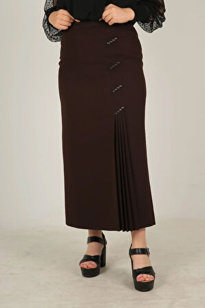 Deri Detaylı Astarlı Pileli Portoriko Kumaş Anne Eteği