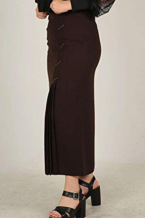 Deri Detaylı Astarlı Pileli Portoriko Kumaş Anne Eteği