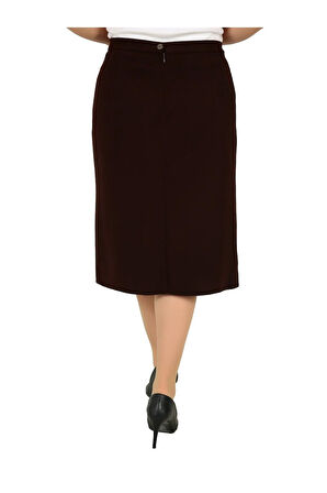 Kısa Büyük Beden Deri Detaylı Astarlı Portoriko Kumaş Pileli Etek