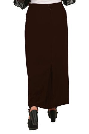 Tesettür Büyük Beden Kapalı Yırtmaç Astarlı Portoriko Kumaş Düz Anne Eteği