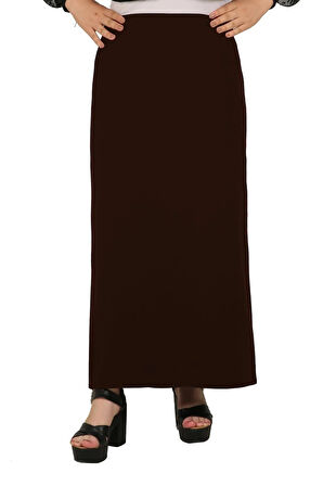 Tesettür Büyük Beden Kapalı Yırtmaç Astarlı Portoriko Kumaş Düz Anne Eteği