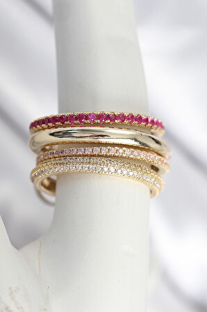 Pirinç Gold Renk Zirkon Taşlı 4'Lü Kadın Yüzük