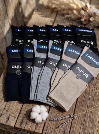 AYTUĞ BAMBU LASTİKSİZ ERKEK SOKET  ÇORABI; YAZLIK; DİKİŞSİZ; ASORTİ 12'Lİ  PAKET; 41-45 (DİYABETİK)