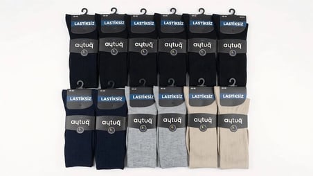 AYTUĞ BAMBU LASTİKSİZ ERKEK SOKET  ÇORABI; YAZLIK; DİKİŞSİZ; ASORTİ 12'Lİ  PAKET; 41-45 (DİYABETİK)