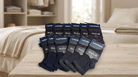 AYTUĞ BAMBU LASTİKSİZ ERKEK UZUN  PATİK ÇORABI; YAZLIK; DİKİŞSİZ; ASORTİ 12'Lİ  PAKET; 41-45 (DİYABETİK)