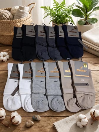 MISIRLI ORGANİK PAMUK  ERKEK KISA KONÇ ÇORABI; ASORTİ 12'Lİ PAKET; 41-45