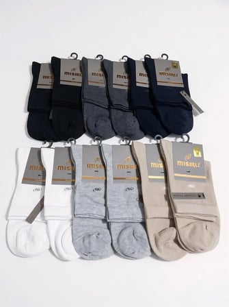 MISIRLI ORGANİK PAMUK  ERKEK KISA KONÇ ÇORABI; ASORTİ 12'Lİ PAKET; 41-45