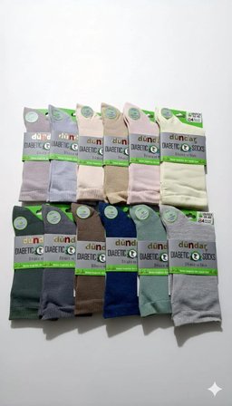 DÜNDAR PLUS UNİSEX BAMBU DİYABETİK ÇORAP; 4 MEVSİM;DİKİŞSİZ/KOKULU; ASORTİ 12'Lİ PAKET; 36-40 6999-32