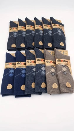 DÜNDAR ERKEK LAMSWOOL (YÜN) ÇORAP; KIŞLIK; DİKİŞSİZ/SOFT YIKAMA/KOKULU; ASORTİ 12'Lİ PAKET; (40-44)