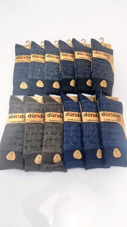 DÜNDAR ERKEK LAMSWOOL (YÜN) ÇORAP; KIŞLIK; DİKİŞSİZ/SOFT YIKAMA/KOKULU; ASORTİ 12'Lİ PAKET; (40-44)