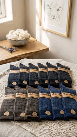 DÜNDAR ERKEK LAMSWOOL (YÜN) ÇORAP; KIŞLIK; DİKİŞSİZ/SOFT YIKAMA/KOKULU; ASORTİ 12'Lİ PAKET; (40-44)