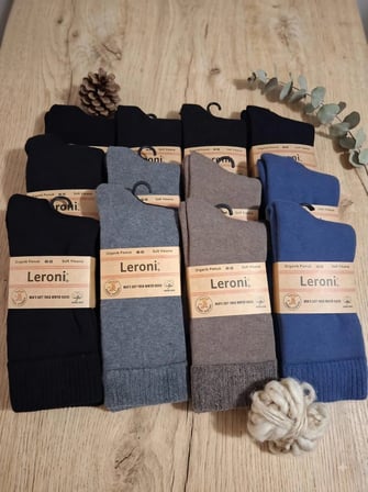 LERONİ ORGANİK PAMUK ERKEK KIŞLIK ÇORAP; DİKİŞSİZ/ SOFT YIKAMALI; ASORTİ 12'LI PAKET; 40-45