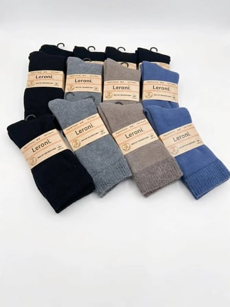 LERONİ ORGANİK PAMUK ERKEK KIŞLIK ÇORAP; DİKİŞSİZ/ SOFT YIKAMALI; ASORTİ 12'LI PAKET; 40-45