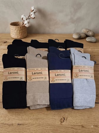 LERONİ ORGANİK PAMUK ERKEK KIŞLIK ÇORAP; DİKİŞSİZ/ SOFT YIKAMALI; ASORTİ 12'LI PAKET; 40-45