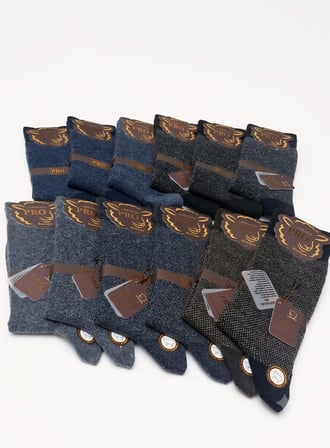 PRO BOUTİQUE STYLE PALANDÖKEN LAMBSWOOL (YÜN) ERKEK ÇORAP; ASORTİ 12'Lİ PAKET; DİKİŞSİZ