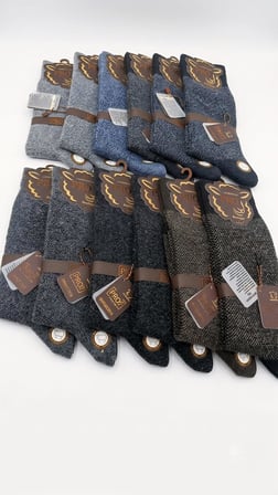 PRO BOUTİQUE STYLE PALANDÖKEN LAMBSWOOL (YÜN) ERKEK ÇORAP; ASORTİ 12'Lİ PAKET; DİKİŞSİZ