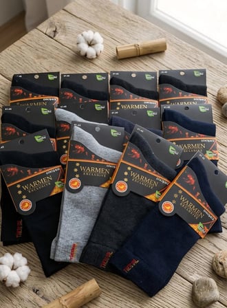 WARMEN ERKEK BAMBU THERMAL HAVLU ÇORAP; KIŞLIK; ASORTİ 12 Lİ PAKET (41-45)