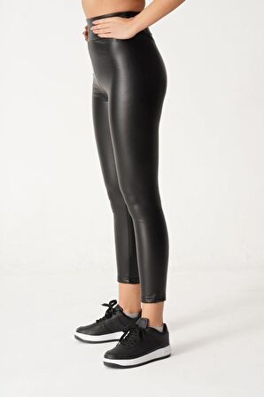 Mdz Collectıon Büyük Beden Deri Tayt içi Kürklü Siyah Yüksek Bel