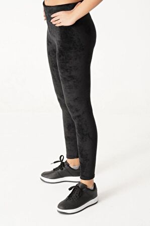 Mdz Collectıon Düz Kadife Yüksek Bel Siyah Tayt