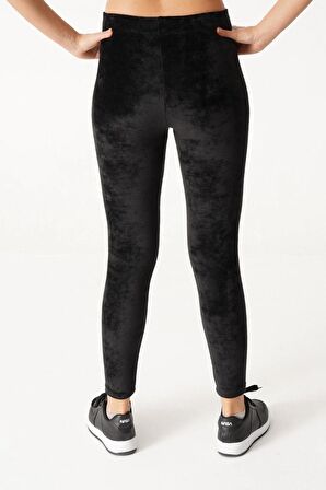 Mdz Collectıon Düz Kadife Yüksek Bel Siyah Tayt