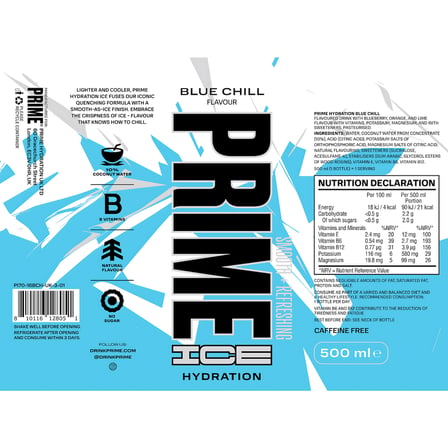 Prime Blue Chill Ice Hydration 500 ml - Karışık Aromalı Sporcu İçeceği (3 ADET)