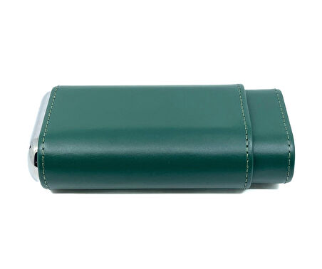 FireBird Deri Puro Kılıfı / Seyahat Humidoru 2'li - Yeşil / Gümüş Rengi