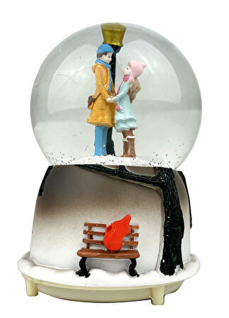 Kavuşan Çift Işıklı ve Müzikli Kar Küresi