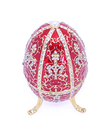 Swaroski Taşlı Büyük Faberge Yumurta Takı Kutusu - Kırmızı