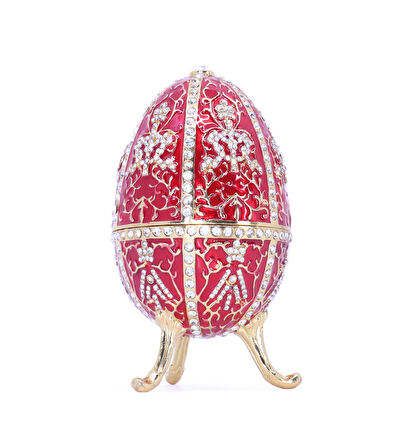 Swaroski Taşlı Büyük Faberge Yumurta Takı Kutusu - Kırmızı