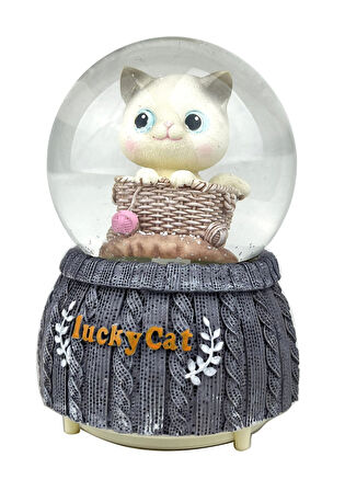 Şanslı Kedi - Lucky Cat Işıklı ve Müzikli Kar Küresi Büyük Boy