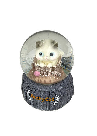 Şanslı Kedi - Lucky Cat Işıklı ve Müzikli Kar Küresi Büyük Boy