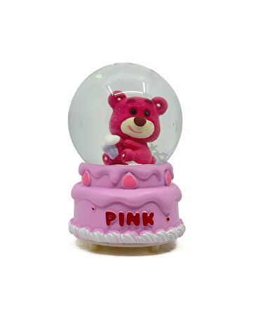 Işıklı Kar Küresi Pembe Ayıcık Cupcake 7 cm