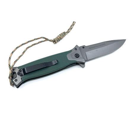 Flipper Mekanizmalı Paracord İpli Avcı Bıçağı - Haki