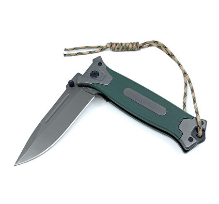 Flipper Mekanizmalı Paracord İpli Avcı Bıçağı - Haki