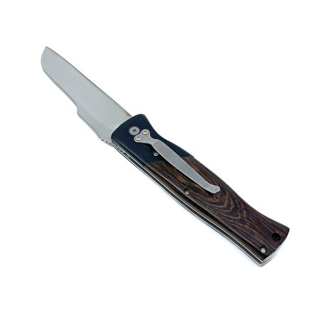 Paslanmaz Çelik Katlanır Çakı Kılıflı - Kahverengi Ahşap Kabze