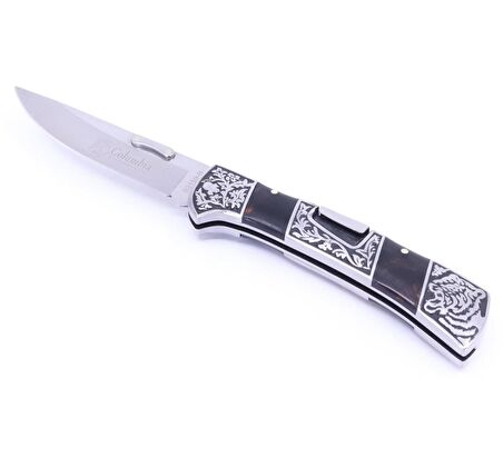 Reçine Kabzeli Kaplan İşlemeli Katlanabilir Çakı A3159-B