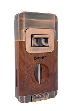 EuroJet Çift Torch Jet Alev Masa Tipi Puro Makaslı Puro Çakmağı - Kahverengi
