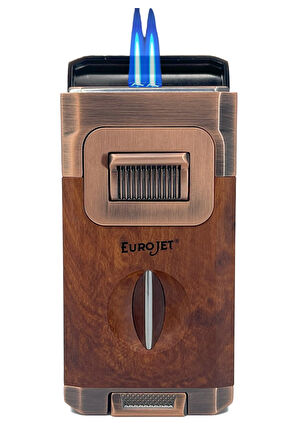 EuroJet Çift Torch Jet Alev Masa Tipi Puro Makaslı Puro Çakmağı - Kahverengi