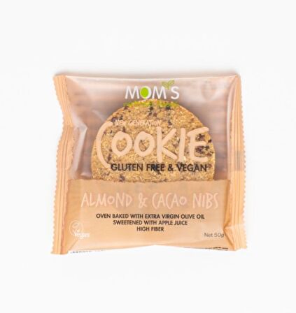 MOM'S Glutensiz Vegan Cookie Almond & Cacao Nibs 50 g