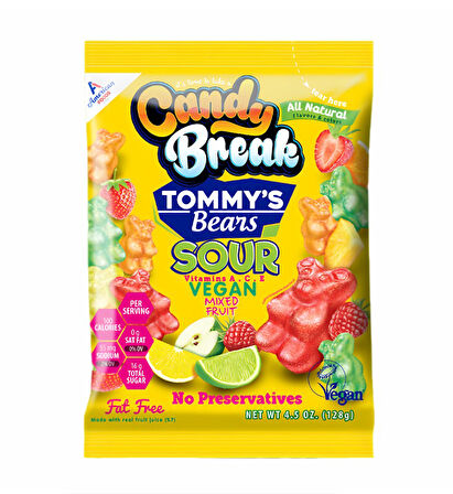 Candy Break Tommy's Bear Sour Tatlı-Ekşi Vegan Jelibon 128 gr