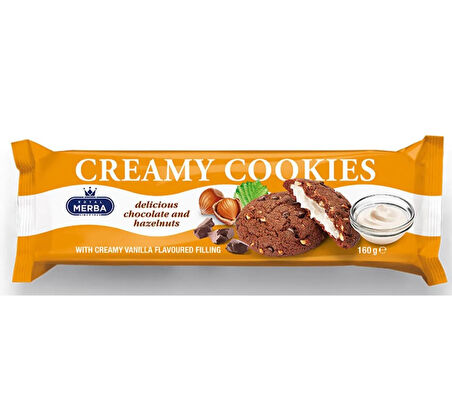 Merba Bitter Çikolata ve Vanilya Aromalı Dolgulu Kurabiye (Creamy Cookies) 160 Gram (1 Paket)